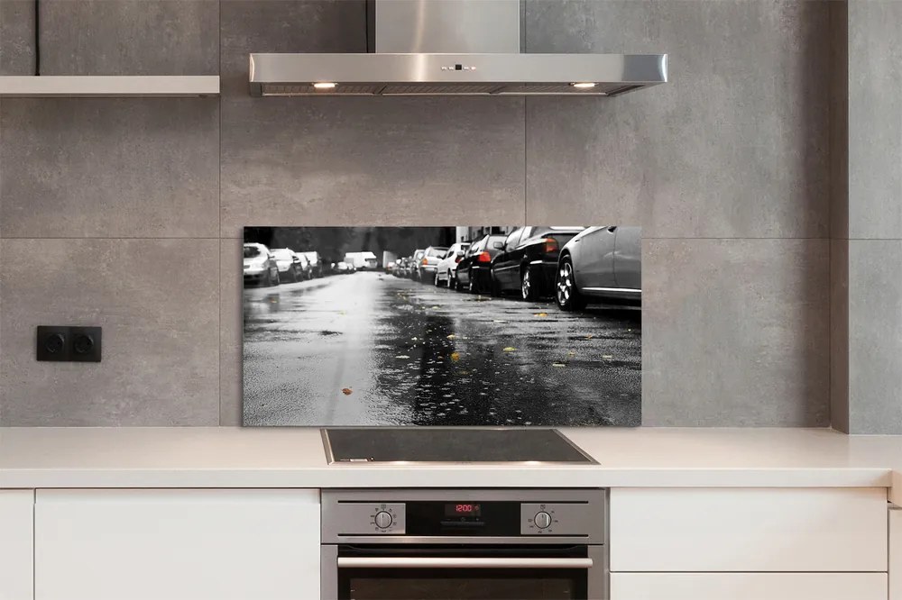 Panel szklany do Kuchni Samochody na Jesiennej Drodze