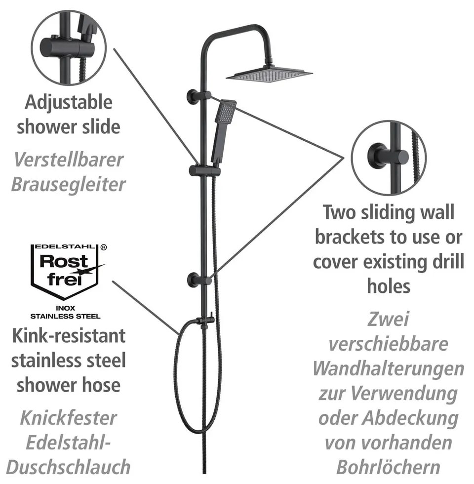 Zestaw prysznicowy ze stali nierdzewnej w kolorze matowej czerni 101 cm Cuadro – Wenko