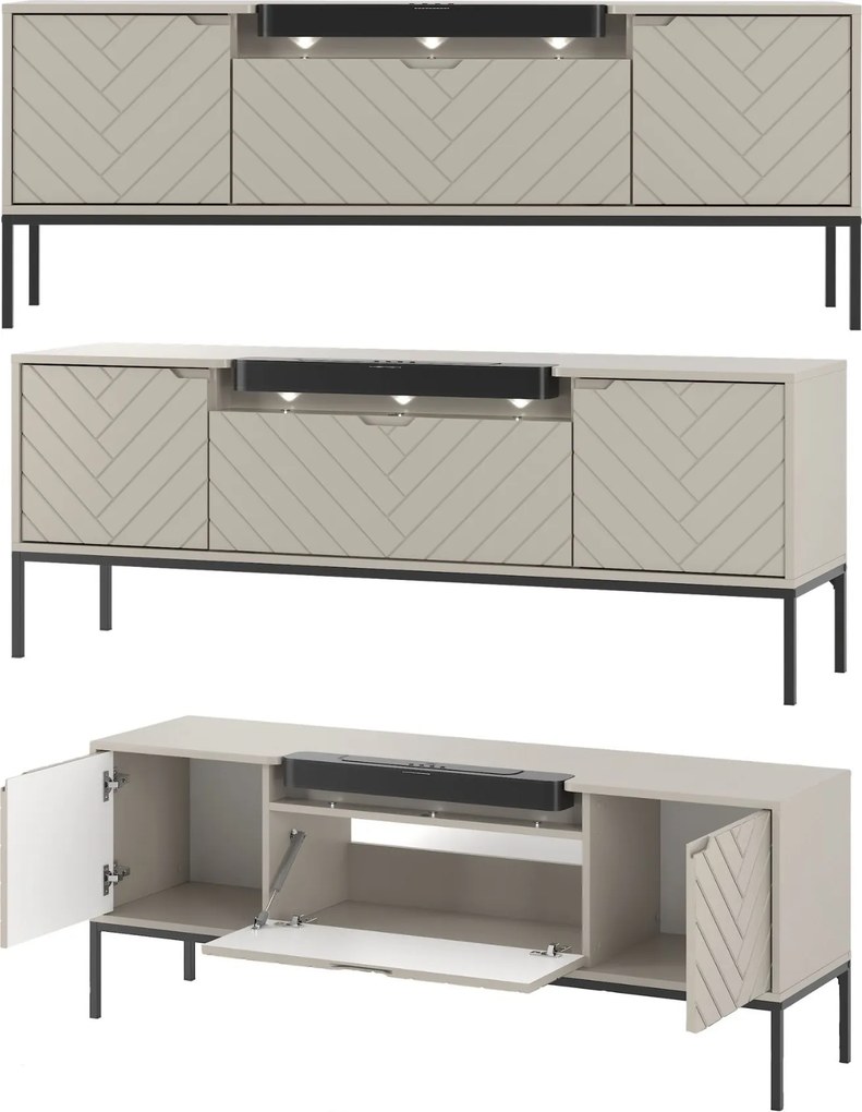 Szafka RTV z głośnikiem JBL i oświetleniem Aspen 06 cashmere/czarny