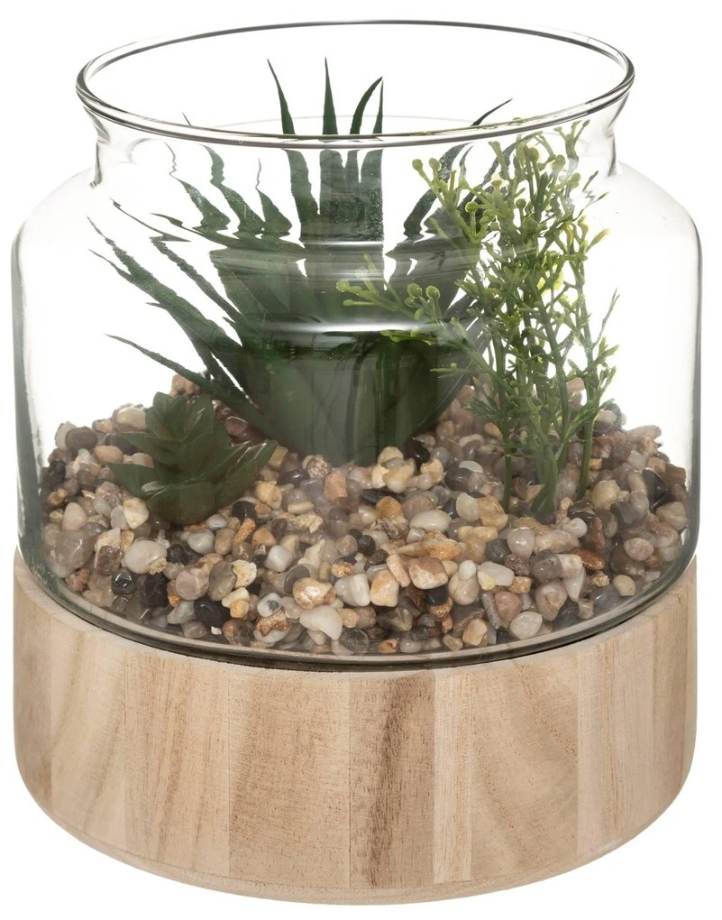 Sztuczne kwiaty doniczkowe, wys. 17,5 cm, w szklanym terrarium na podstawie