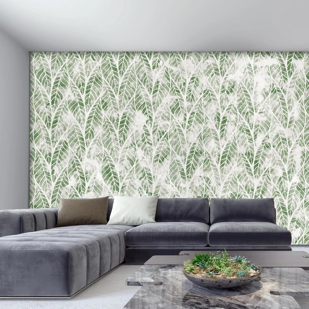 Fototapeta - Ażurowe liście, zielona (196x136 cm)