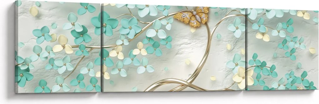 Obraz kwiata z motylami (170x50 cm)