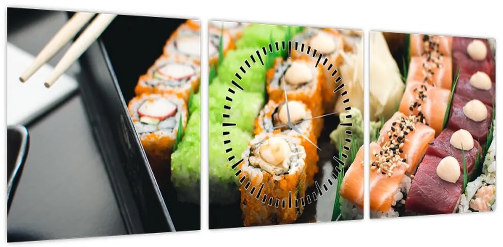 Obraz - Sushi (z zegarem) (90x30 cm)
