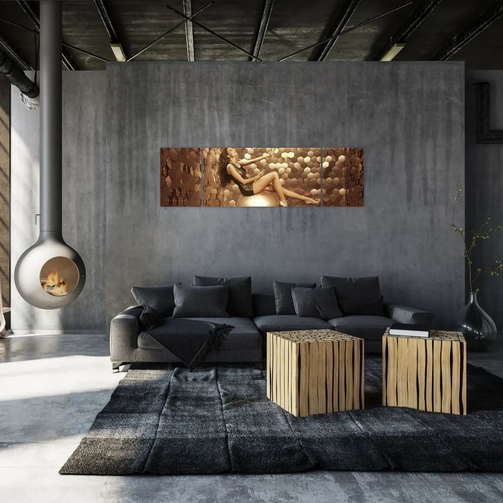 Obraz kobiety w złotym pokoju (170x50 cm)