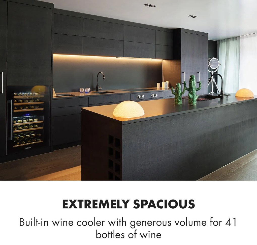 Klarstein Vinsider 59.2cm 41 Butelek Winiarka do Zabudowy Dwustrefowa Czarny