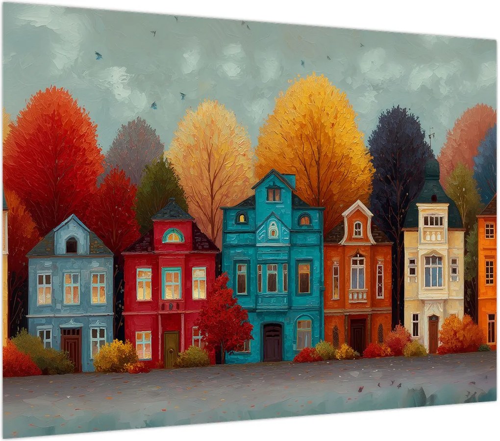 Obraz na szkle - Malowane jesienne miasto (70x50 cm)