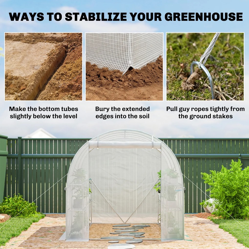 Outsunny Szklarnia foliowa 2,7 x 2 x 2 m z półkami, rolowanymi drzwiami, 6 oknami, wspornikami | Aosom PL