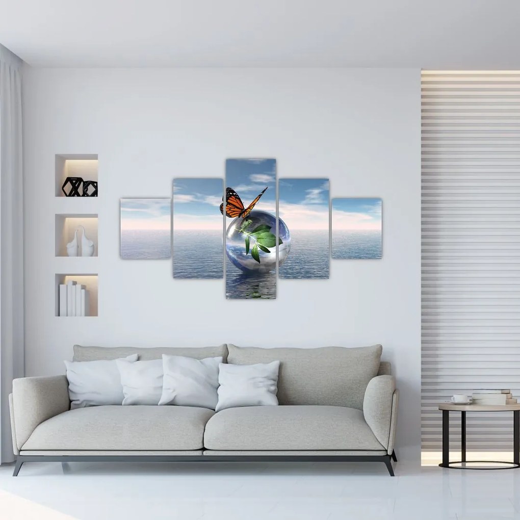 Obraz motyla na szklanej kuli (125x70 cm)