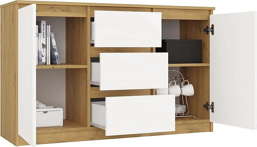 Komoda Malwa 2D3S | Dąb Artisan/Biel | 120x40x75 cm | 2 Drzwi 3 Szuflady