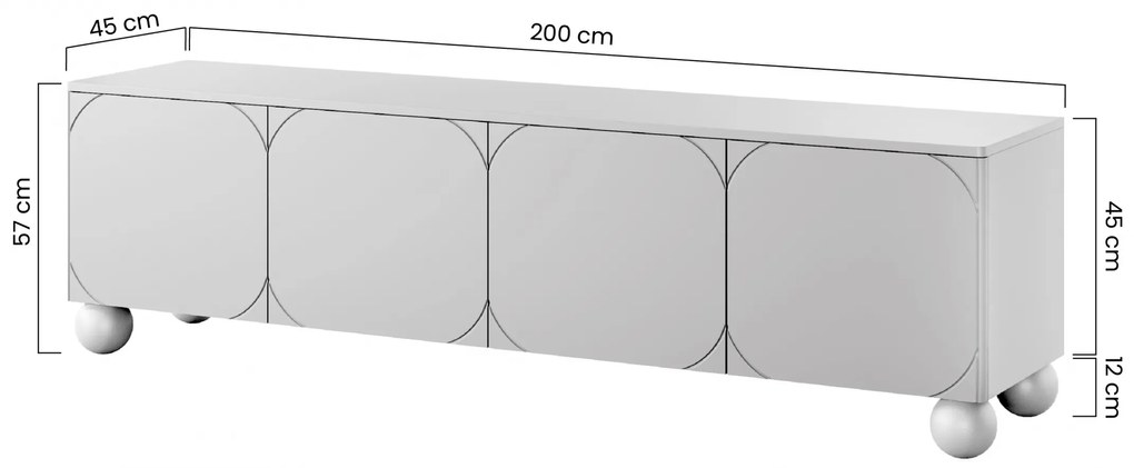 Szafka RTV Sonatia II 200 cm czterodrzwiowa na nogach kulach - oliwka