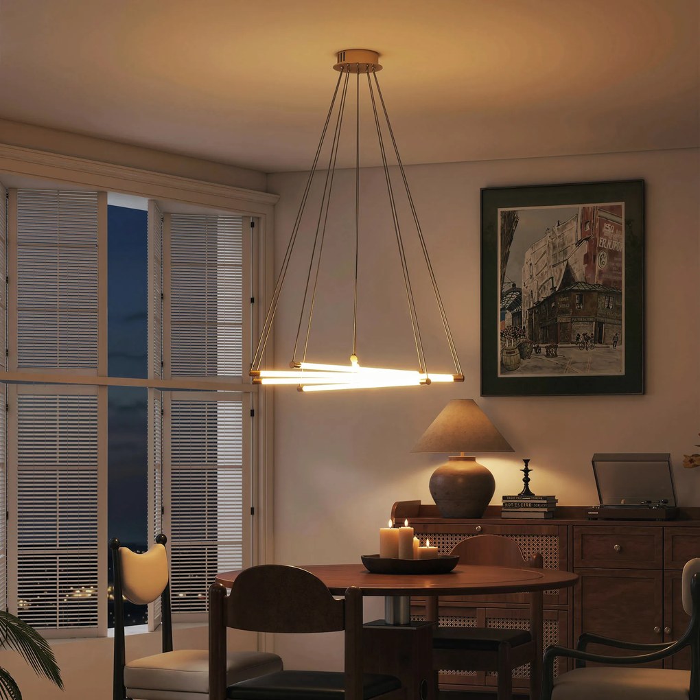 HOMCOM Lampa sufitowa LED, 50W, 5 regulowanych rur świetlnych, regulowana, lampa sufitowa do salonu, jadalni, kuchni, Złoty+Biały