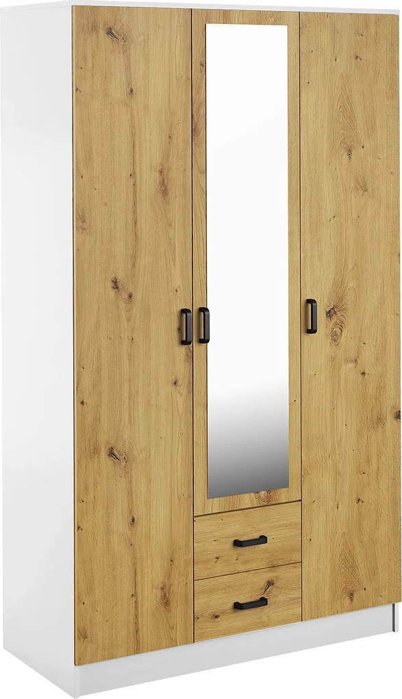 Skandynawska szafa trzydrzwiowa biały + dąb artisan D2-P71
