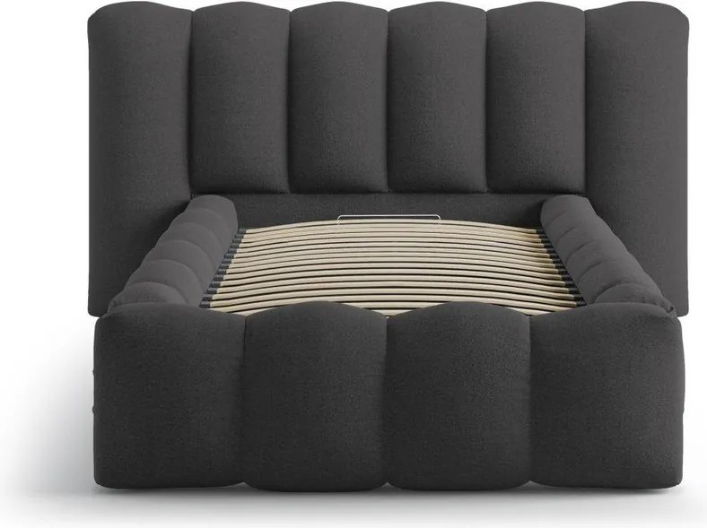 Antracytowe tapicerowane łóżko jednoosobowe ze schowkiem i stelażem 90x200 cm Lupine – Micadoni