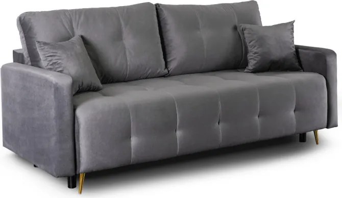 Sofa z Funkcją Spania SEUL Rozkładana Dwuosobowa Welurowa Szara Nowoczesna do Salonu