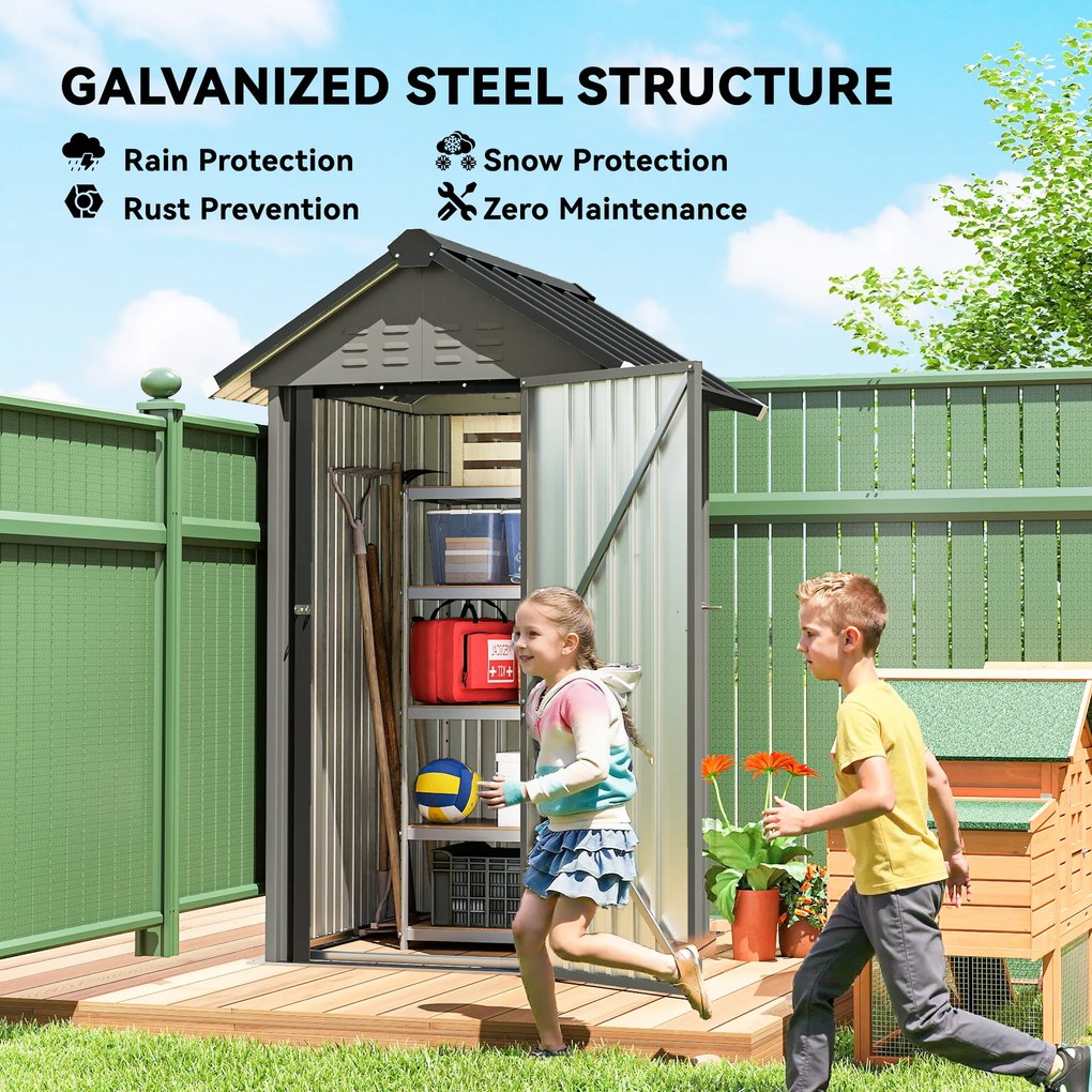 Outsunny Metalowy Domek Narzędziowy 1,17 m², Schowek z Dwuspadowym Dachem, Wentylacją, Zamkiem i Rękawicami, 122 x 121 x 192 cm | Aosom PL