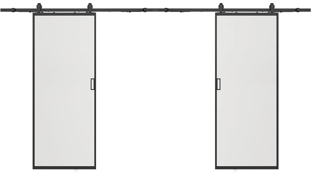 Drzwi przesuwne naścienne podwójne - aluminium i matowe szkło hartowane - 2 x wys. 205 x szer. 83 cm - LINCI II