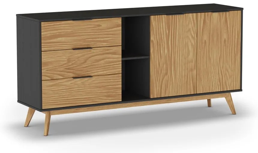 Czarno-naturalna niska komoda z drewna sosnowego 165x80 cm Lavis – Marckeric