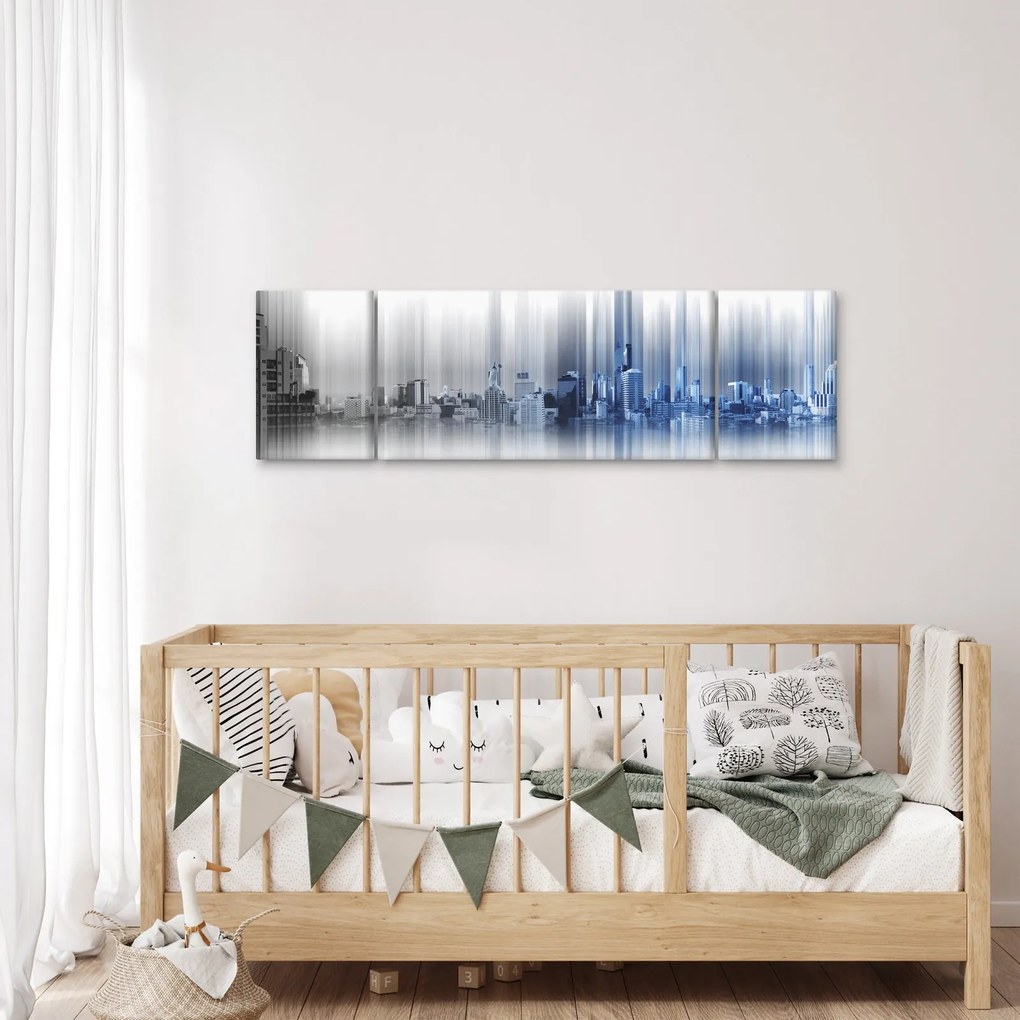 Obraz - Panorama miasta, niebiesko - szara (170x50 cm)