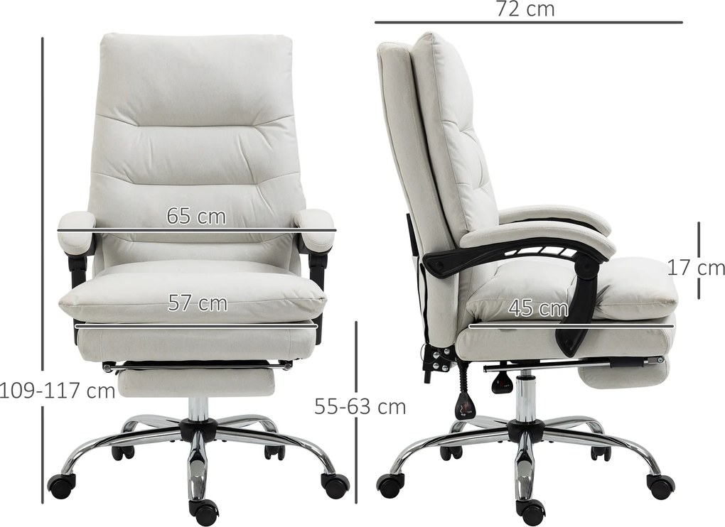 Vinsetto Fotel biurowy z masażem i podnóżkiem funkcja grzania regulowana wysokość kremowy | Aosom PL