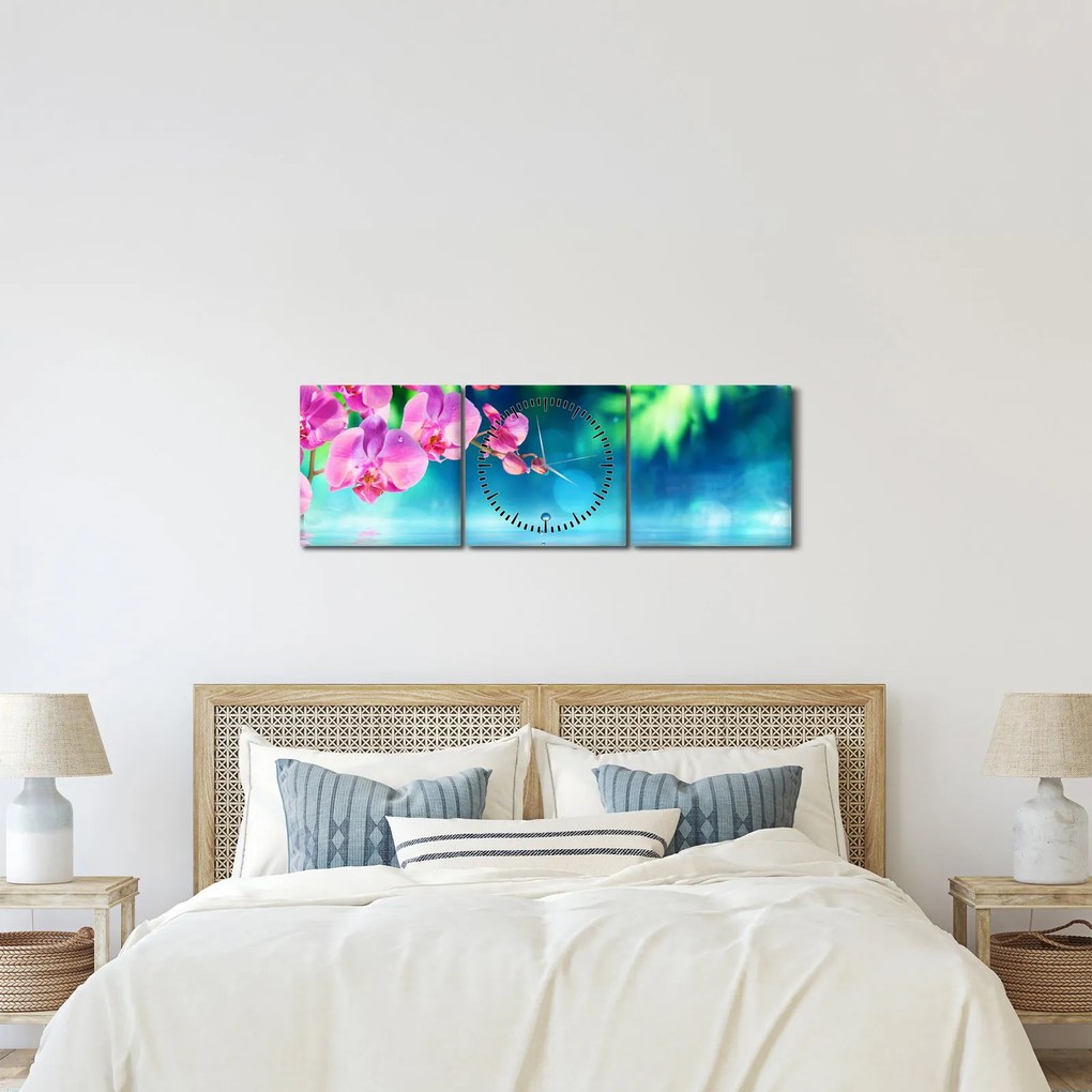 Obraz - Orchidea (z zegarem) (90x30 cm)