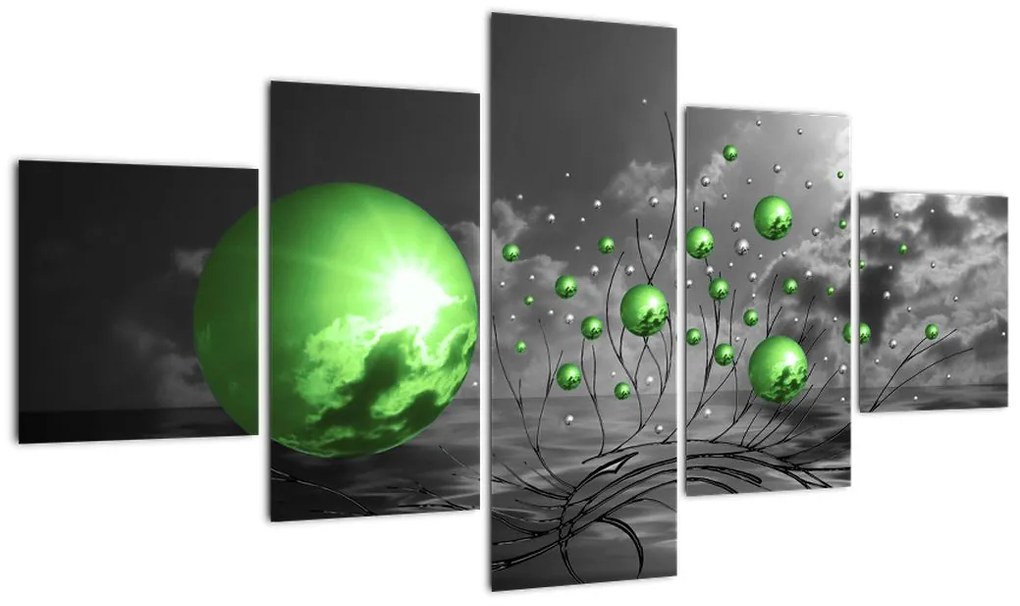 Obraz zielonych abstrakcyjnych kul (125x70 cm)