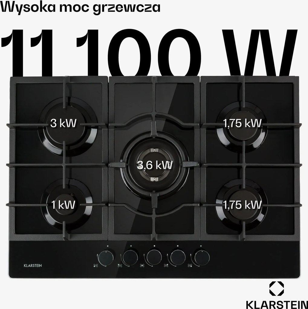 Klarstein Ignito 75cm Płyta gazowa 5 palników Czarny