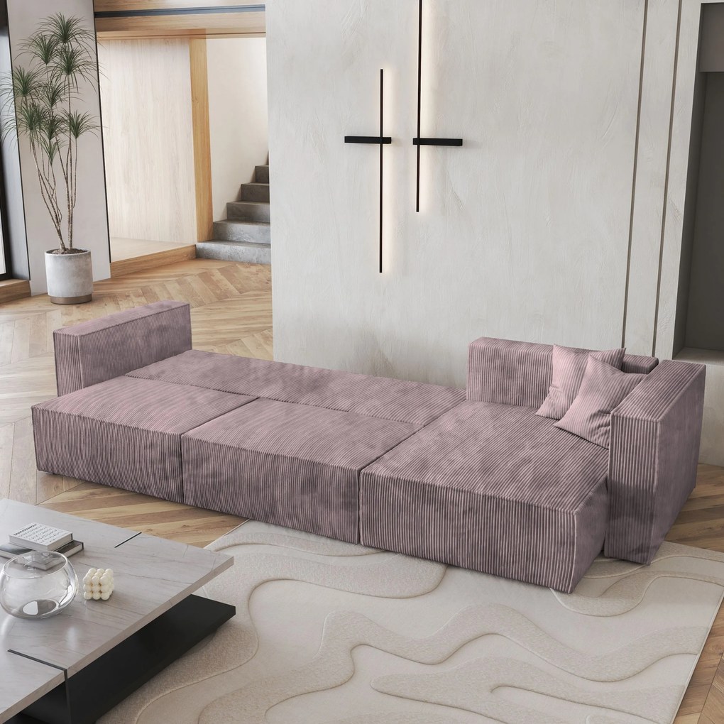 Masseno Narożnik TOLMO z funkcją spania i pojemnikiem na pościel Narozniki L, Rozkładana sofa - Wrzosowy, POSO 130