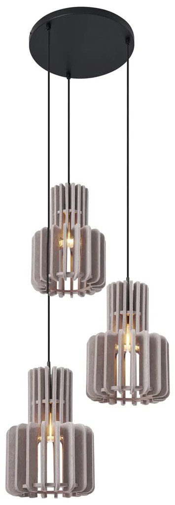 Retro Lampa Wisząca Czarna z Taupe 3-punktowa - Felt Retro Oswietlenie wewnetrzne