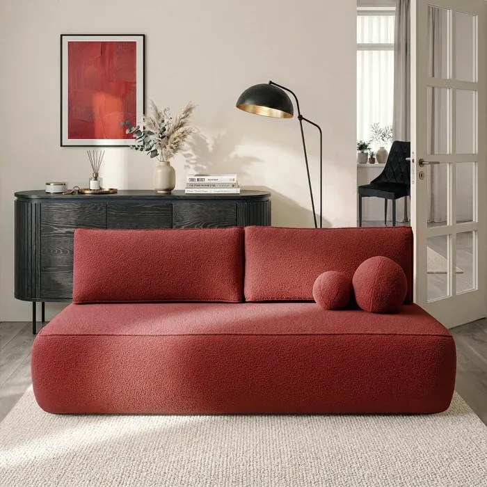 Sofa z Funkcją Spania ARVETO Bordo Boucle Nowoczesna