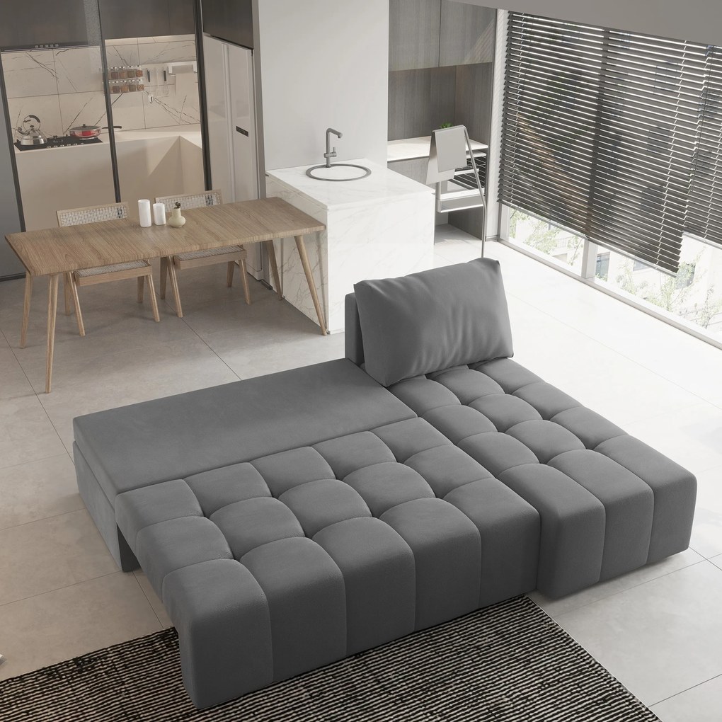 Masseno Narożnik DOMIRA z funkcją spania i pojemnikiem na pościel Narozniki L, Rozkładana sofa - Szary, KRONOS 15