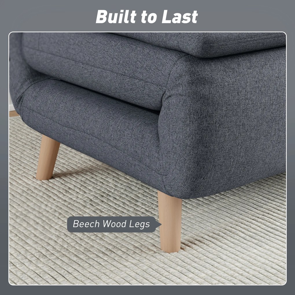 HOMCOM Fotel do spania 3-w-1 z funkcją łóżka, leżanka, regulowane oparcie, nogi z drewna bukowego, poduszka, szary