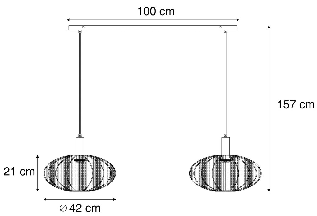 Lampa wisząca Japandi czarna z brązowym materiałowym kloszem 2-źródła światła - BidaJapandi Oswietlenie wewnetrzne
