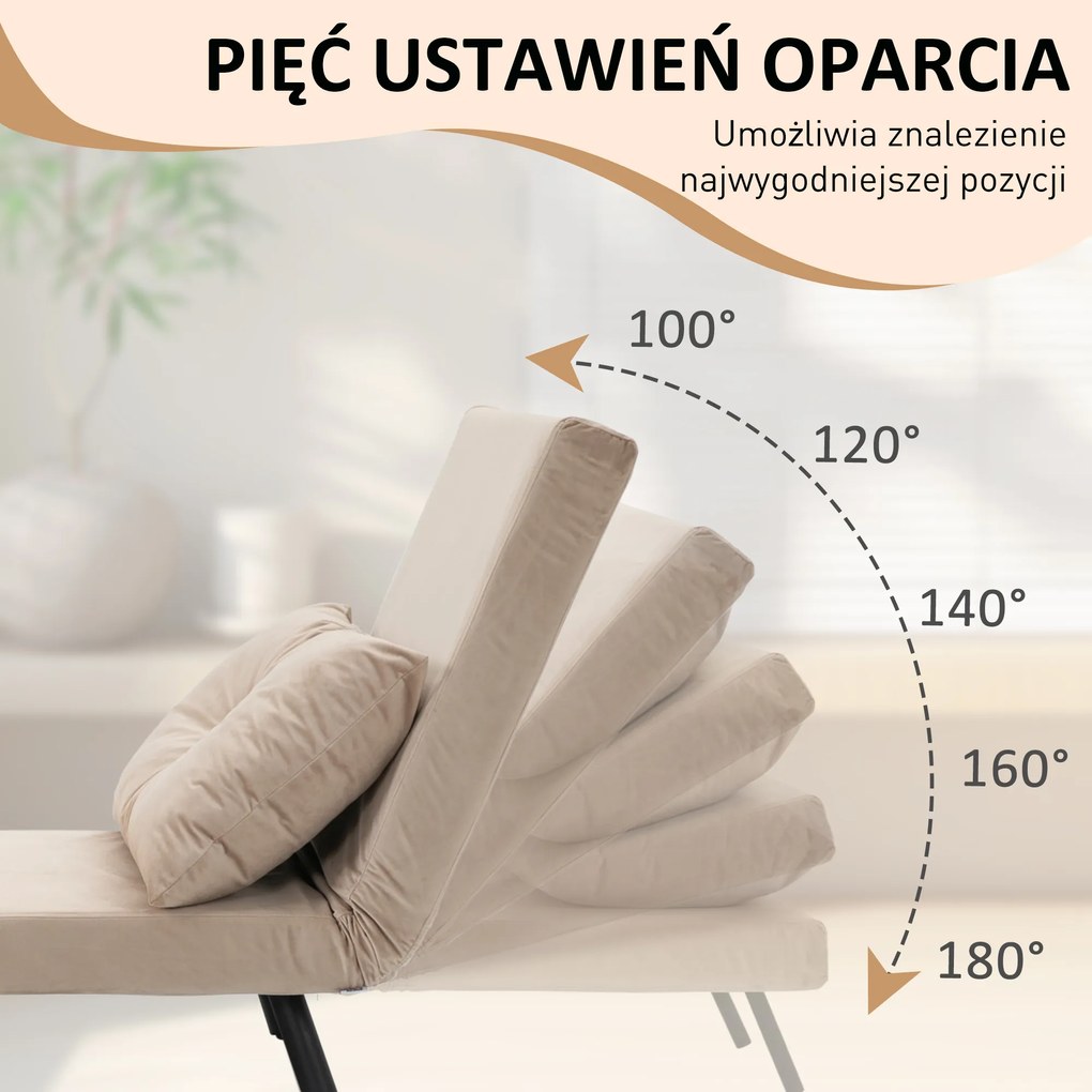 HOMCOM Fotel relaksacyjny aksamitny z funkcją leżanki fotel do spania beżowy 63x73x81 cm | Aosom PL
