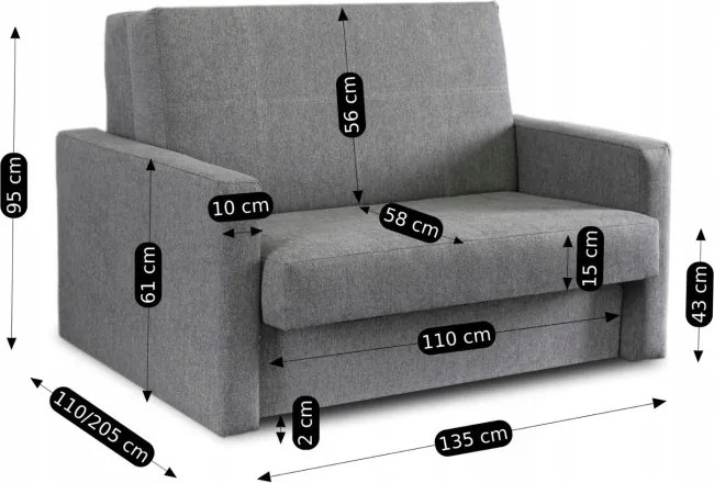 Fotel do Spania MILAN 2 Amerykanka Rozkładany Dwuosobowy Szary Nowoczesny
