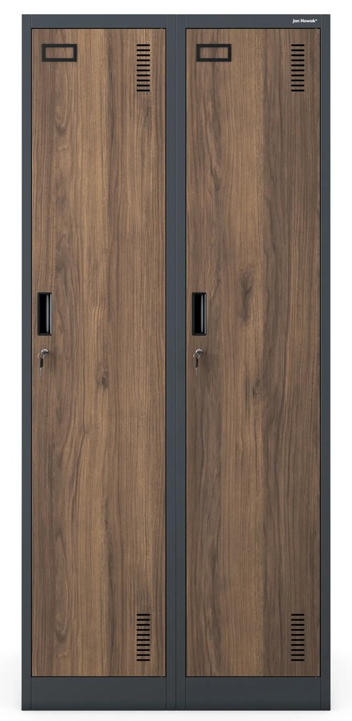 Szafka ubraniowa pracownicza czterokomorowa antracytowa/orzech, 800x1800x500 mm: KACPER Eco Design