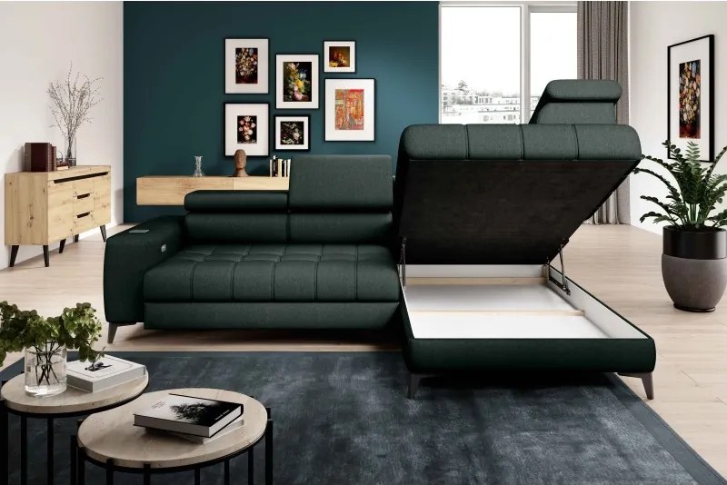 Narożnik BAGGIO Prawostronny z funkcją spania, wolnostojący tkanina LETTO 39 Ciemna Zieleń WERSAL