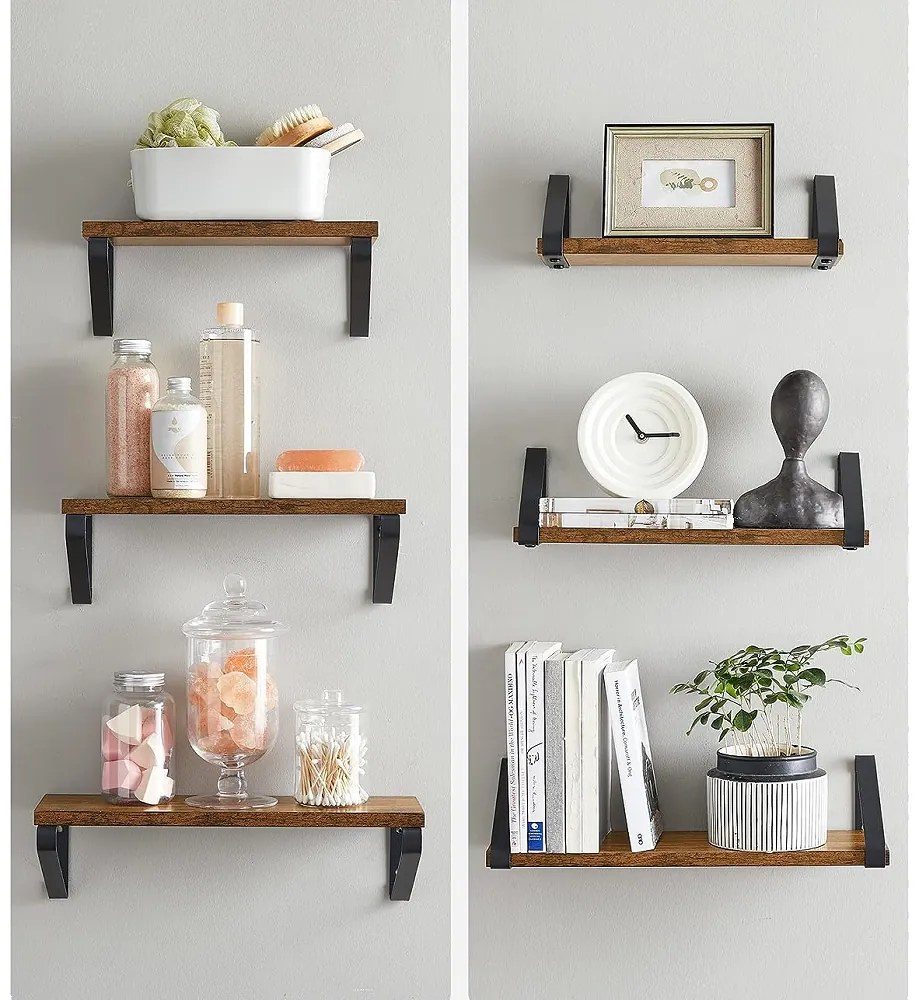 Półki ścienne ABBY z konsolą, 3 szt., 30/35/40x12cm, czarna/brązowa Vasagle