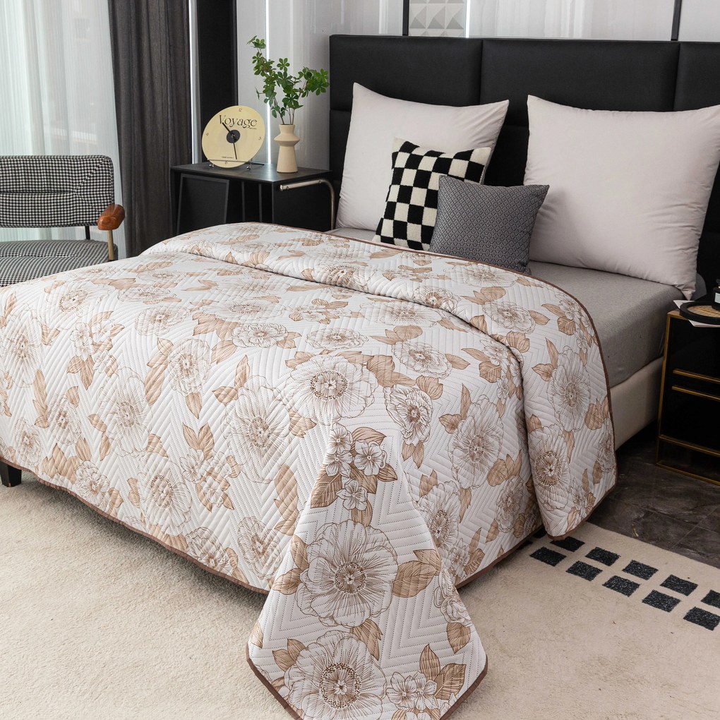 Narzuta na łóżko PETALIS kremowy / brązowy Rozmiar: 220 x 240 cm