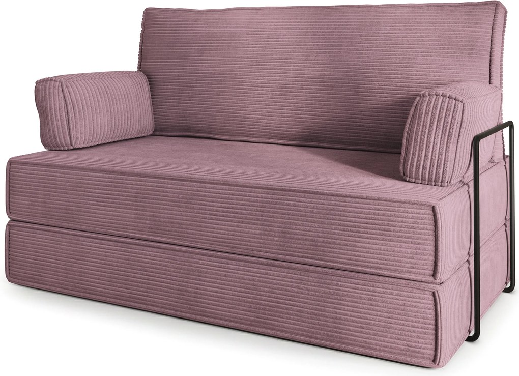 Masseno Sofa piankowa LADIA z funkcją spania, Kanapa z pianki do salonu, Bezmontażowa, Tkanina sztruksowa – Wrzosowy POSO 130