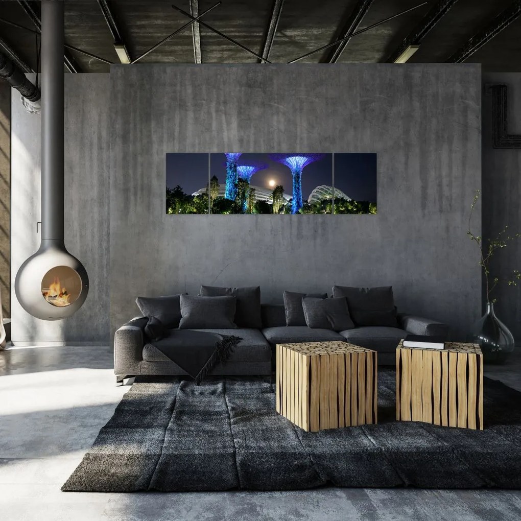 Obraz przedstawiający pełnię księżyca w ogrodach Singapuru (170x50 cm)