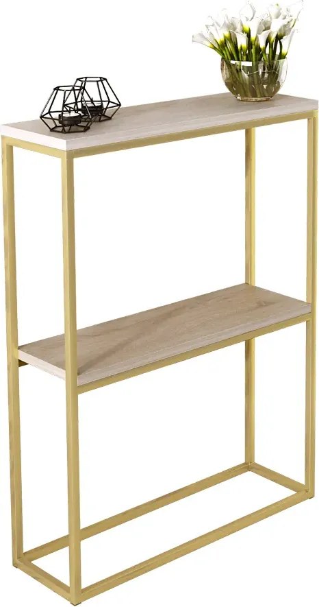 Konsola W Stylu Glamour Z Półkami Złoty + Dąb Sonoma G6-L66