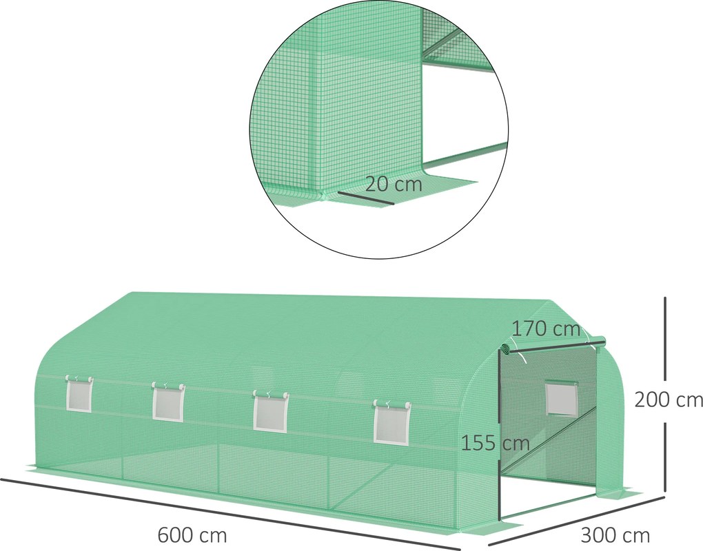 Outsunny Szklarnia Ogrodowa Tunel 6x3x2m Foliowa Ochrona Roślin Zielona | Aosom PL