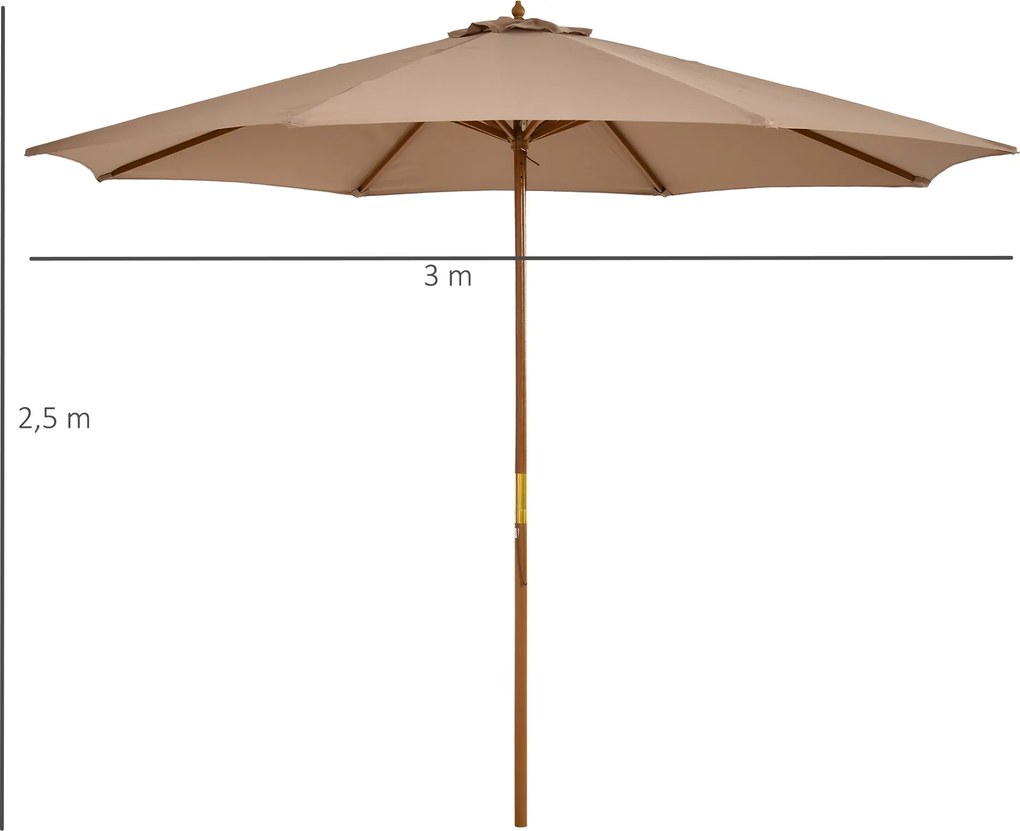Outsunny Parasol ogrodowy z drewna 300 cm, Parasol na balkon z bambusa, Khaki