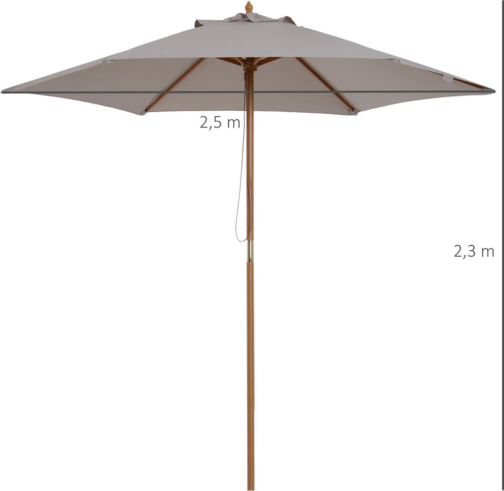 Outsunny Parasol Ogrodowy Zewnętrzny 3-stopniowy Bambus i Poliester 180 ㎡ Szary Ochrona UV Ø25x23m | Aosom PL