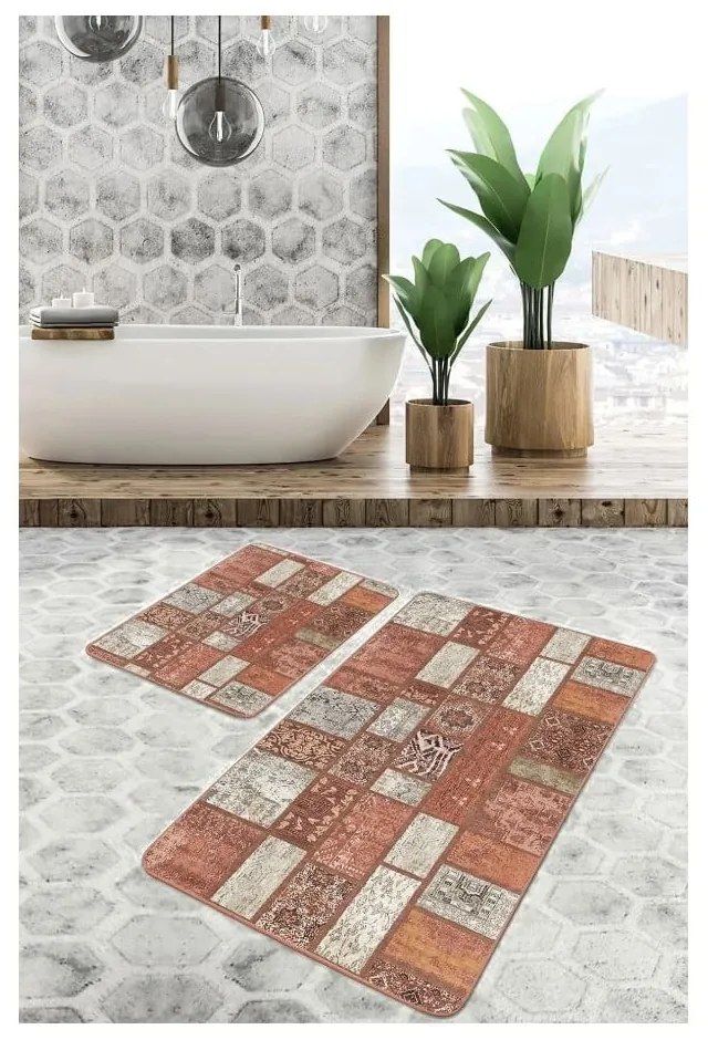 Brązowe aksamitne dywaniki łazienkowe zestaw 2 szt. 60x100 cm – Mila Home