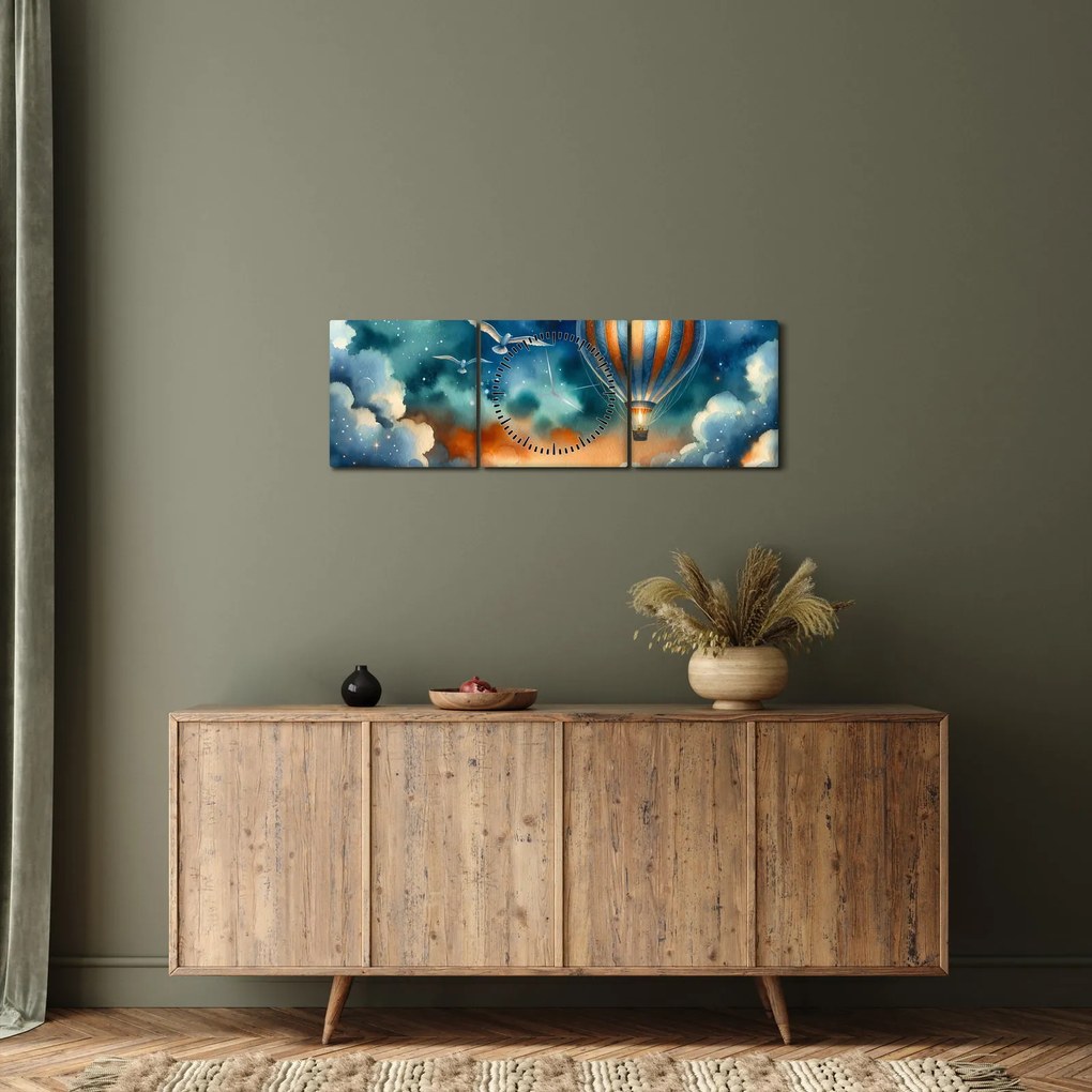 Obraz - Lot pod nocnym niebem (z zegarem) (90x30 cm)