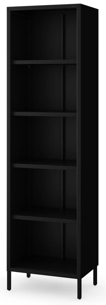 Czarny regał na książki metalowy MARIO Modern 500 x 1800 x 350 mm