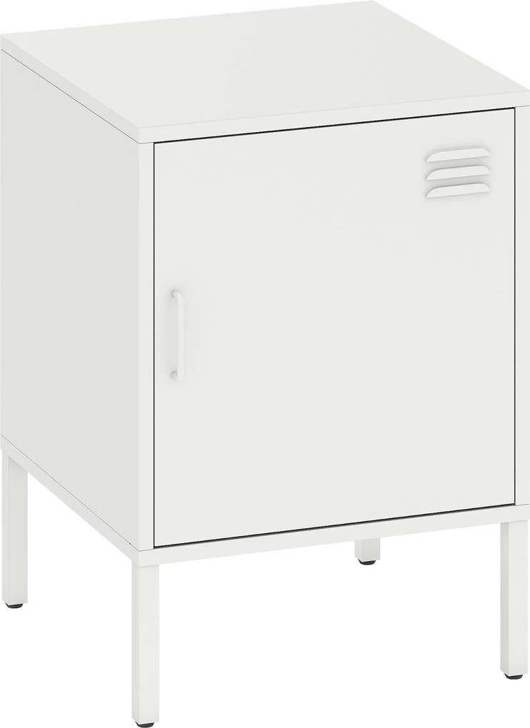 HOMCOM Stolik nocny ze stali, stolik pomocniczy do różnych zastosowań, regulowana półka, do sypialni, salonu, biały