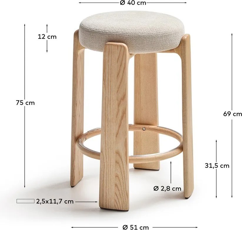 Beżowy/w jasnym naturalnym kolorze hoker z litego drewna jesionowego (wysokość siedziska 75 cm) Granite – Kave Home