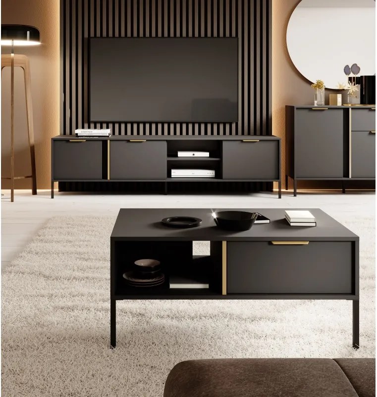 MARS stolik kawowy antracyt ze złotymi elementami – nowoczesny stolik do salonu